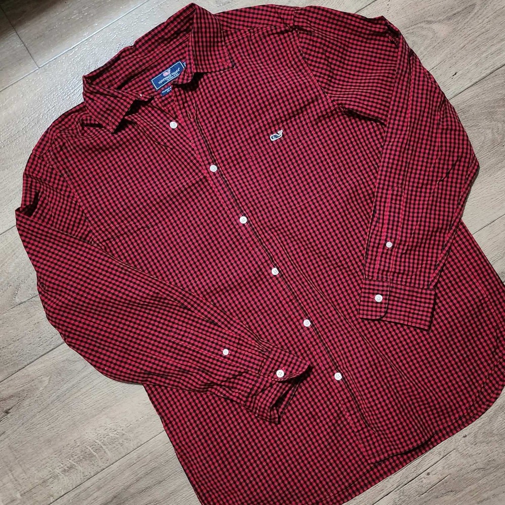 Vineyard Vines Mens Classic Fit Tucker Shirt Large‎ Red Black Gingham Check L/S
